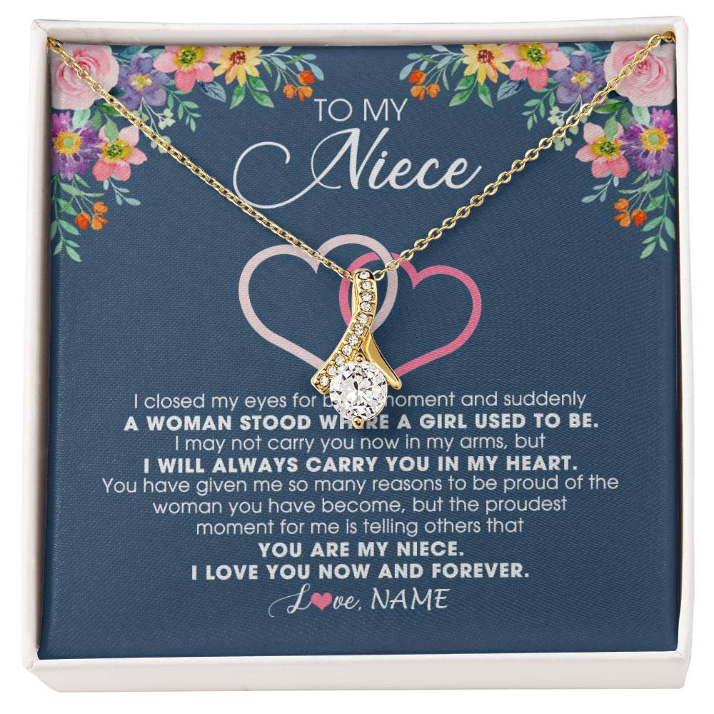 Alluring Beauty Necklace 18K Yellow Gold Finish | Personalized To My Niece Necklace From Aunt Auntie Uncle I Love You Now And Forever Jewelry For Niece Birthday Graduation Christmas Customized Message Card | teecentury