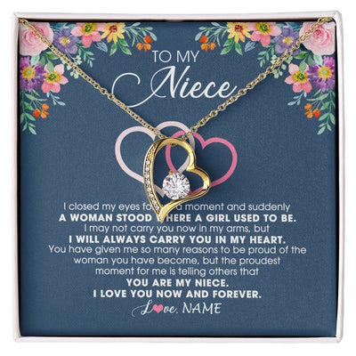 Forever Love Necklace 18K Yellow Gold Finish | Personalized To My Niece Necklace From Aunt Auntie Uncle I Love You Now And Forever Jewelry For Niece Birthday Graduation Christmas Customized Message Card | teecentury