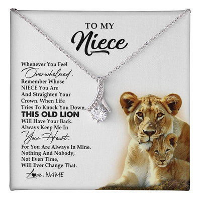 Alluring Beauty Necklace 14K White Gold Finish | 1 | Personalized To My Niece Necklace From Aunt Auntie Whenever You Fell Overwhelmed Lion Niece Birthday Graduation Christmas Customized Gift Box Message Card | teecentury