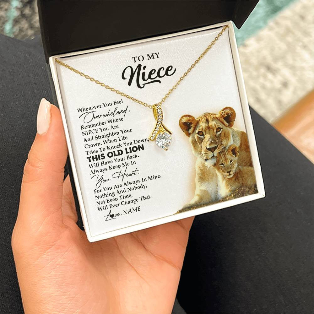 Alluring Beauty Necklace 18K Yellow Gold Finish | 2 | Personalized To My Niece Necklace From Aunt Auntie Whenever You Fell Overwhelmed Lion Niece Birthday Graduation Christmas Customized Gift Box Message Card | teecentury