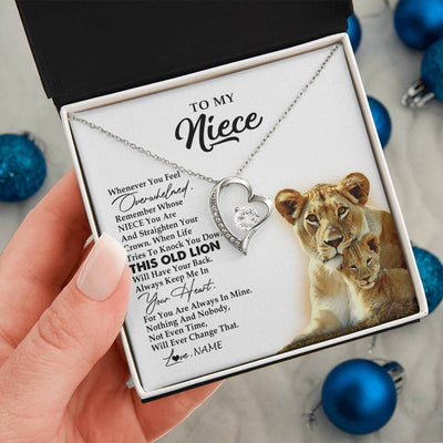 Forever Love Necklace 14K White Gold Finish | 2 | Personalized To My Niece Necklace From Aunt Auntie Whenever You Fell Overwhelmed Lion Niece Birthday Graduation Christmas Customized Gift Box Message Card | teecentury
