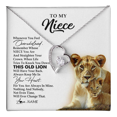 Forever Love Necklace 14K White Gold Finish | 1 | Personalized To My Niece Necklace From Aunt Auntie Whenever You Fell Overwhelmed Lion Niece Birthday Graduation Christmas Customized Gift Box Message Card | teecentury