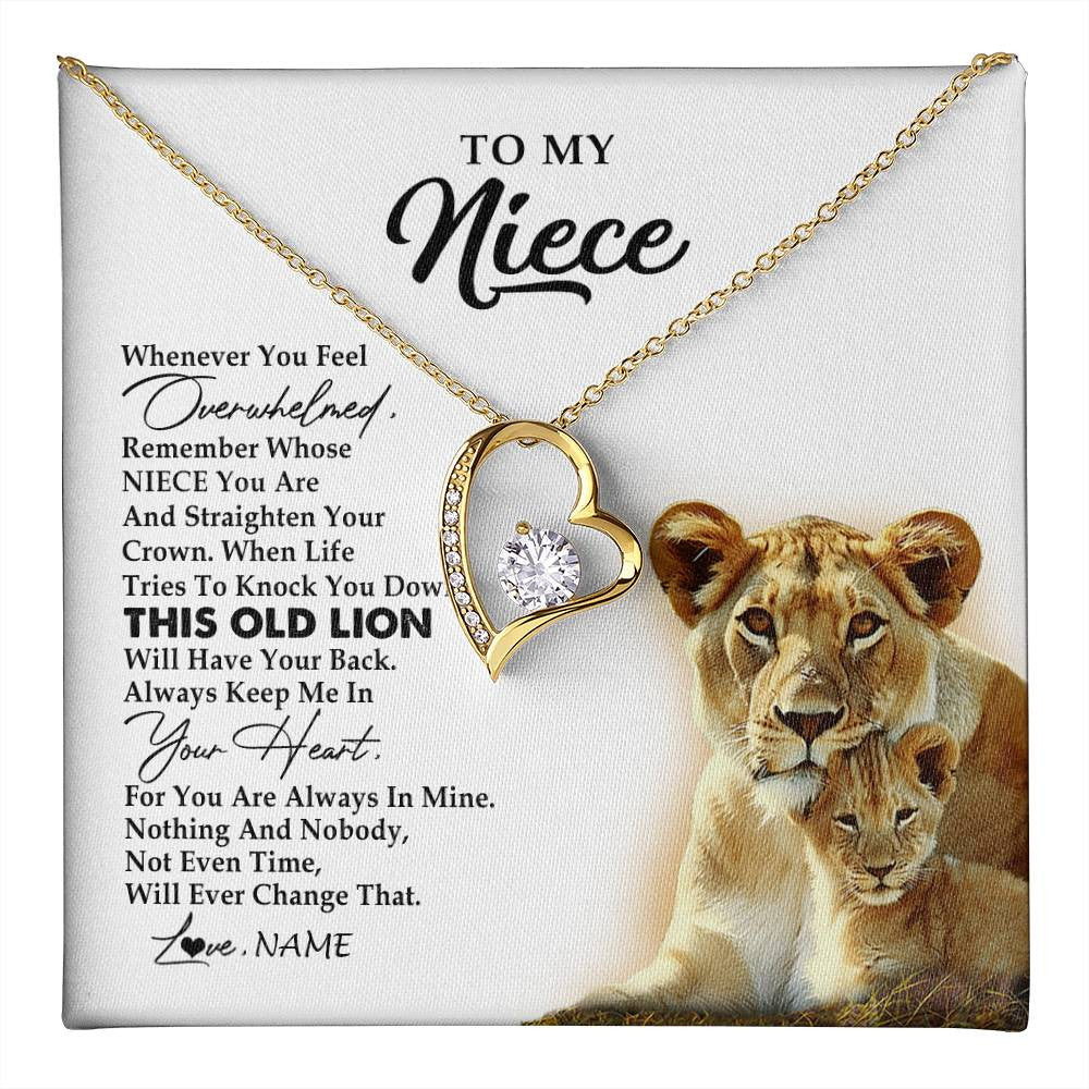 Forever Love Necklace 18K Yellow Gold Finish | 1 | Personalized To My Niece Necklace From Aunt Auntie Whenever You Fell Overwhelmed Lion Niece Birthday Graduation Christmas Customized Gift Box Message Card | teecentury