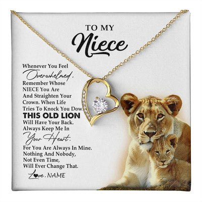 Forever Love Necklace 18K Yellow Gold Finish | 1 | Personalized To My Niece Necklace From Aunt Auntie Whenever You Fell Overwhelmed Lion Niece Birthday Graduation Christmas Customized Gift Box Message Card | teecentury