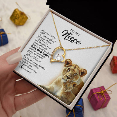 Forever Love Necklace 18K Yellow Gold Finish | 2 | Personalized To My Niece Necklace From Aunt Auntie Whenever You Fell Overwhelmed Lion Niece Birthday Graduation Christmas Customized Gift Box Message Card | teecentury