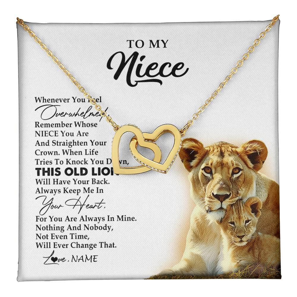 Interlocking Hearts Necklace 18K Yellow Gold Finish | 1 | Personalized To My Niece Necklace From Aunt Auntie Whenever You Fell Overwhelmed Lion Niece Birthday Graduation Christmas Customized Gift Box Message Card | teecentury