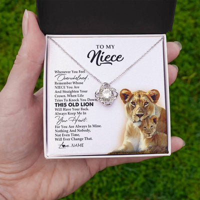 Love Knot Necklace 14K White Gold Finish | 2 | Personalized To My Niece Necklace From Aunt Auntie Whenever You Fell Overwhelmed Lion Niece Birthday Graduation Christmas Customized Gift Box Message Card | teecentury