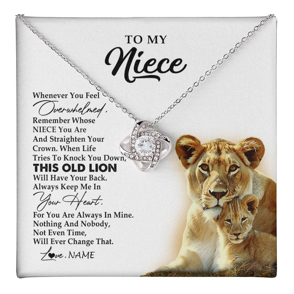 Love Knot Necklace 14K White Gold Finish | 1 | Personalized To My Niece Necklace From Aunt Auntie Whenever You Fell Overwhelmed Lion Niece Birthday Graduation Christmas Customized Gift Box Message Card | teecentury