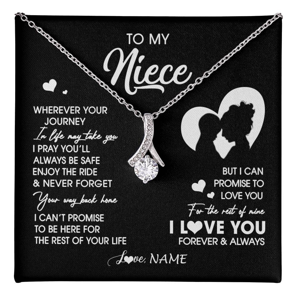 Alluring Beauty Necklace 14K White Gold Finish | 1 | Personalized To My Niece Necklace From Aunt Auntie Wherever Your Journey Niece Birthday Gifts Jewelry Graduation Christmas Customized Gift Box Message Card | teecentury