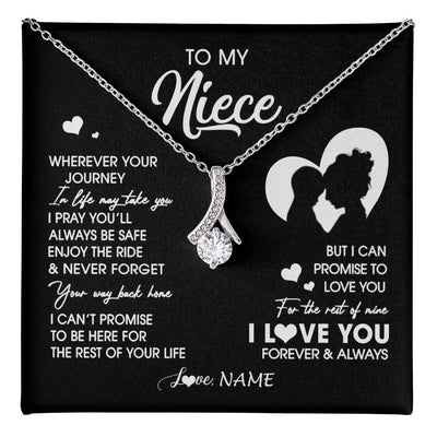 Alluring Beauty Necklace 14K White Gold Finish | 1 | Personalized To My Niece Necklace From Aunt Auntie Wherever Your Journey Niece Birthday Gifts Jewelry Graduation Christmas Customized Gift Box Message Card | teecentury