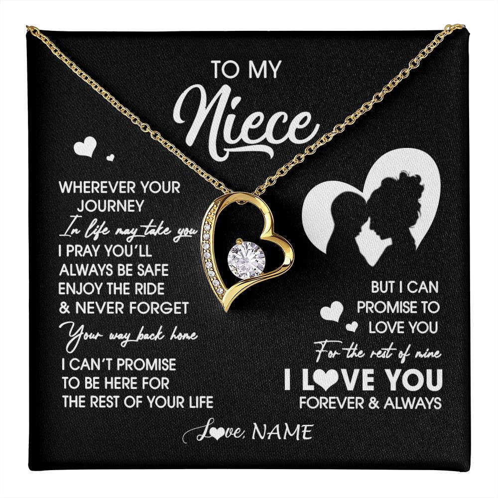 Forever Love Necklace 18K Yellow Gold Finish | 1 | Personalized To My Niece Necklace From Aunt Auntie Wherever Your Journey Niece Birthday Gifts Jewelry Graduation Christmas Customized Gift Box Message Card | teecentury