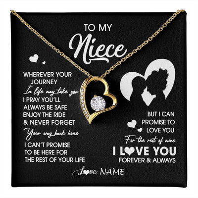 Forever Love Necklace 18K Yellow Gold Finish | 1 | Personalized To My Niece Necklace From Aunt Auntie Wherever Your Journey Niece Birthday Gifts Jewelry Graduation Christmas Customized Gift Box Message Card | teecentury