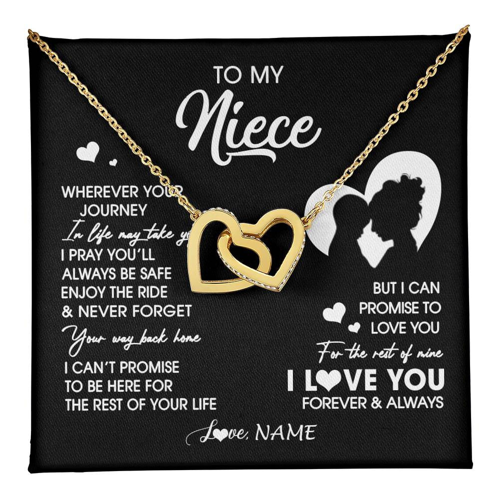 Interlocking Hearts Necklace 18K Yellow Gold Finish | 1 | Personalized To My Niece Necklace From Aunt Auntie Wherever Your Journey Niece Birthday Gifts Jewelry Graduation Christmas Customized Gift Box Message Card | teecentury
