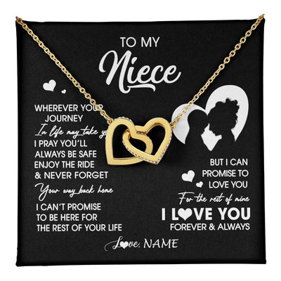 Interlocking Hearts Necklace 18K Yellow Gold Finish | 1 | Personalized To My Niece Necklace From Aunt Auntie Wherever Your Journey Niece Birthday Gifts Jewelry Graduation Christmas Customized Gift Box Message Card | teecentury