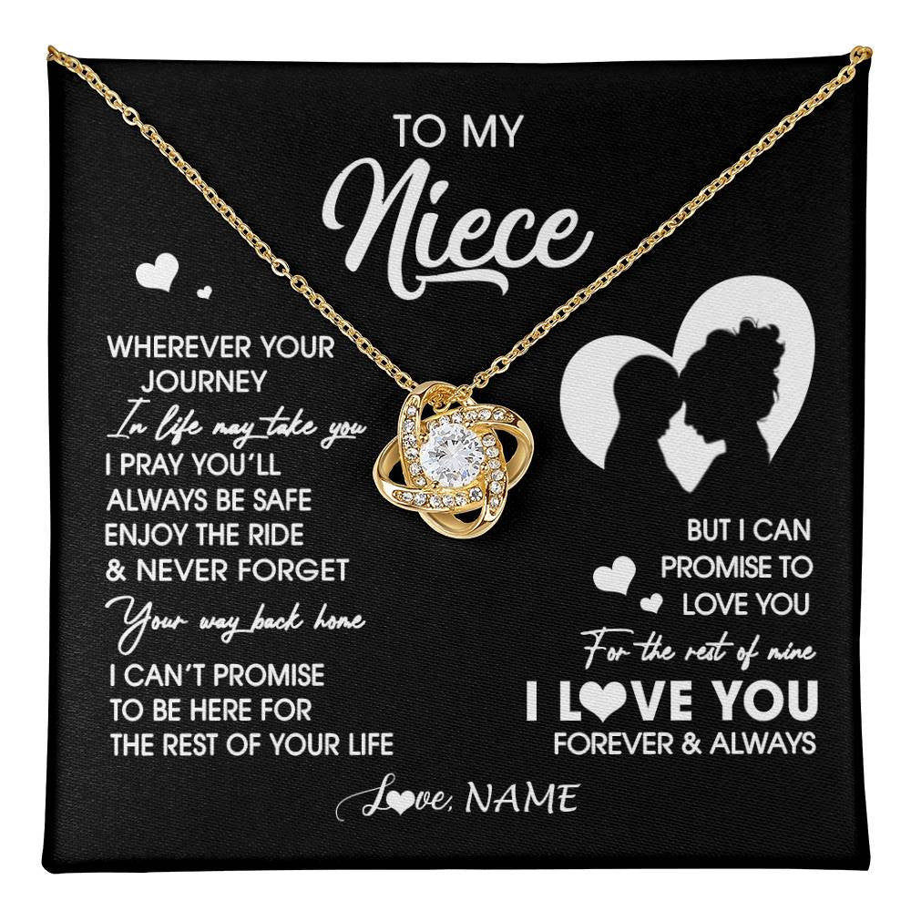 Love Knot Necklace 18K Yellow Gold Finish | 1 | Personalized To My Niece Necklace From Aunt Auntie Wherever Your Journey Niece Birthday Gifts Jewelry Graduation Christmas Customized Gift Box Message Card | teecentury