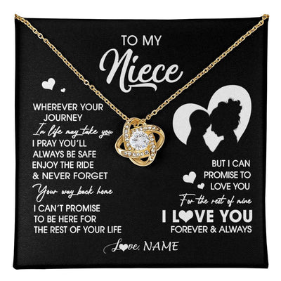 Love Knot Necklace 18K Yellow Gold Finish | 1 | Personalized To My Niece Necklace From Aunt Auntie Wherever Your Journey Niece Birthday Gifts Jewelry Graduation Christmas Customized Gift Box Message Card | teecentury