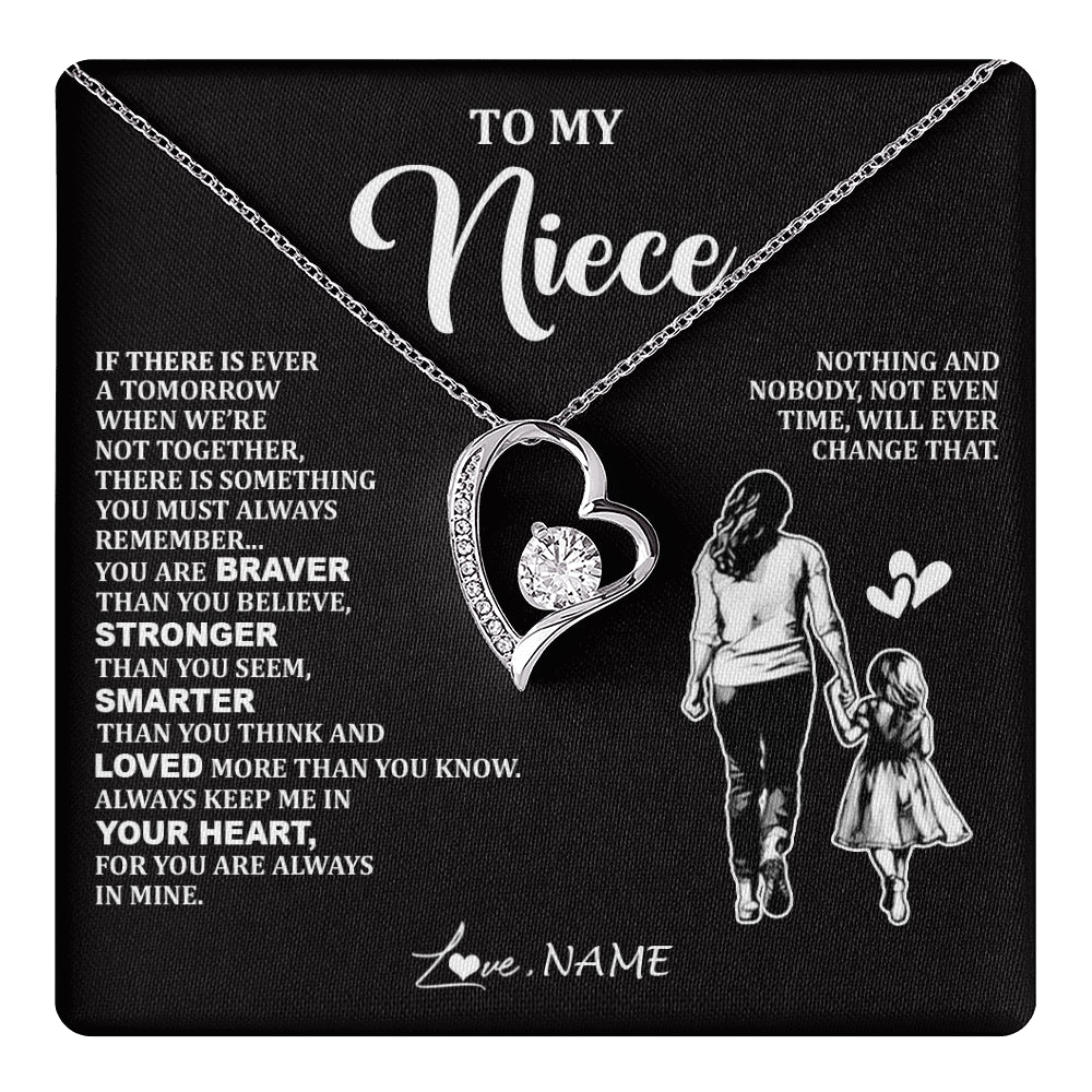 Forever Love Necklace 14K White Gold Finish | 1 | Personalized To My Niece Necklace From Aunt Auntie You Are Always In Mine Beautiful Niece Jewelry Birthday Graduation Christmas With Gift Box Message Card | teecentury