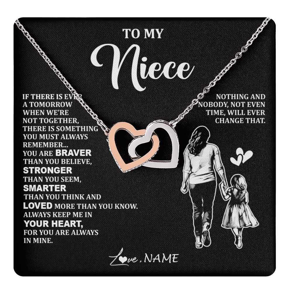 Interlocking Hearts Necklace Stainless Steel & Rose Gold Finish | 1 | Personalized To My Niece Necklace From Aunt Auntie You Are Always In Mine Beautiful Niece Jewelry Birthday Graduation Christmas With Gift Box Message Card | teecentury