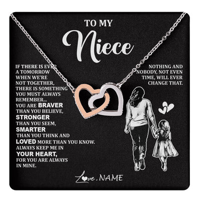 Interlocking Hearts Necklace Stainless Steel & Rose Gold Finish | 1 | Personalized To My Niece Necklace From Aunt Auntie You Are Always In Mine Beautiful Niece Jewelry Birthday Graduation Christmas With Gift Box Message Card | teecentury