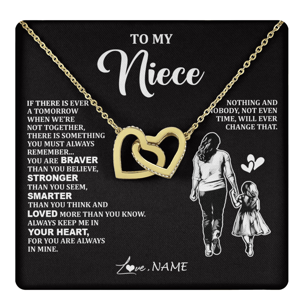 Interlocking Hearts Necklace 18K Yellow Gold Finish | 1 | Personalized To My Niece Necklace From Aunt Auntie You Are Always In Mine Beautiful Niece Jewelry Birthday Graduation Christmas With Gift Box Message Card | teecentury