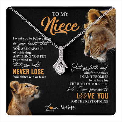 Alluring Beauty Necklace 14K White Gold Finish | 1 | Personalized To My Niece Necklace From Aunt Auntie You Will Never Lose Lion Niece Birthday Gifts Graduation Christmas Customized Gift Box Message Card | teecentury