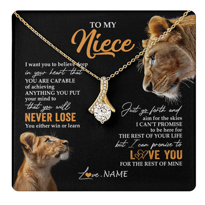 Alluring Beauty Necklace 18K Yellow Gold Finish | 1 | Personalized To My Niece Necklace From Aunt Auntie You Will Never Lose Lion Niece Birthday Gifts Graduation Christmas Customized Gift Box Message Card | teecentury