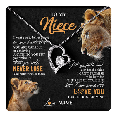 Forever Love Necklace 14K White Gold Finish | 1 | Personalized To My Niece Necklace From Aunt Auntie You Will Never Lose Lion Niece Birthday Gifts Graduation Christmas Customized Gift Box Message Card | teecentury