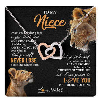 Interlocking Hearts Necklace Stainless Steel & Rose Gold Finish | 1 | Personalized To My Niece Necklace From Aunt Auntie You Will Never Lose Lion Niece Birthday Gifts Graduation Christmas Customized Gift Box Message Card | teecentury