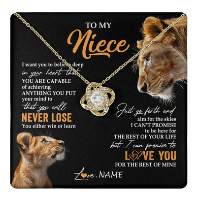 Love Knot Necklace 18K Yellow Gold Finish | 1 | Personalized To My Niece Necklace From Aunt Auntie You Will Never Lose Lion Niece Birthday Gifts Graduation Christmas Customized Gift Box Message Card | teecentury