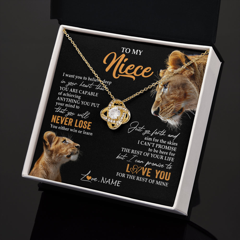 Love Knot Necklace 18K Yellow Gold Finish | 2 | Personalized To My Niece Necklace From Aunt Auntie You Will Never Lose Lion Niece Birthday Gifts Graduation Christmas Customized Gift Box Message Card | teecentury