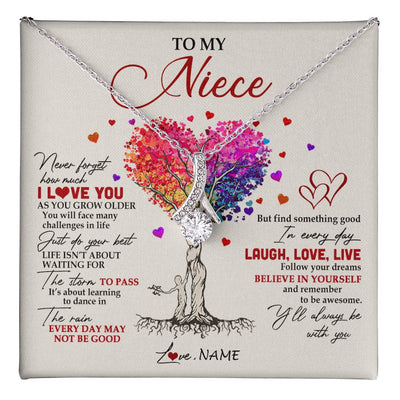 Alluring Beauty Necklace 14K White Gold Finish | 1 | Personalized To My Niece Necklace From Aunt Aunty Colorful Tree Never Forget I Love You Niece Birthday Graduation Christmas Customized Gift Box Message Card | teecentury