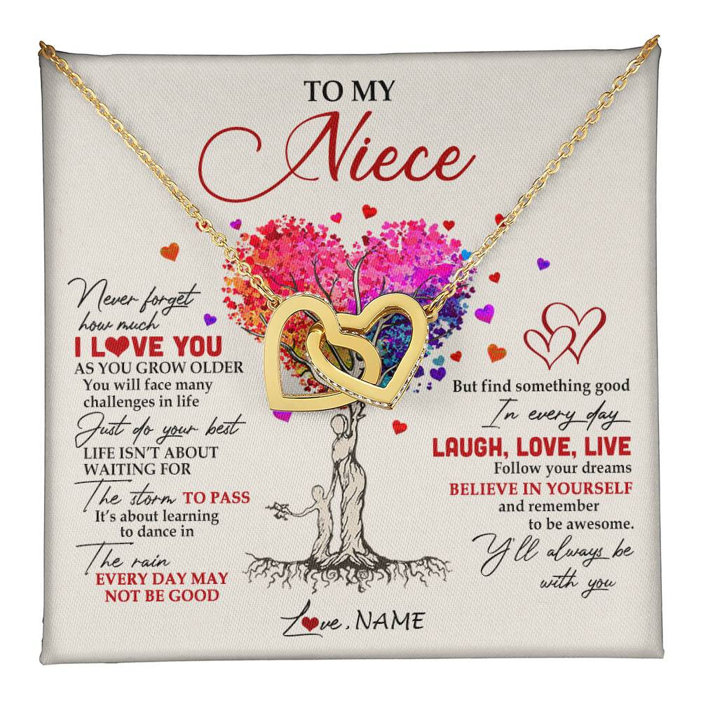 Interlocking Hearts Necklace 18K Yellow Gold Finish | 1 | Personalized To My Niece Necklace From Aunt Aunty Colorful Tree Never Forget I Love You Niece Birthday Graduation Christmas Customized Gift Box Message Card | teecentury