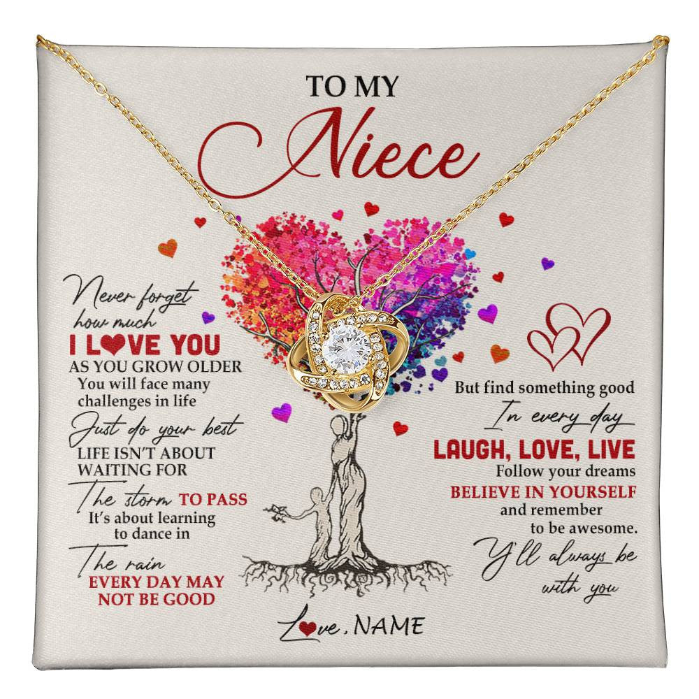Love Knot Necklace 18K Yellow Gold Finish | 1 | Personalized To My Niece Necklace From Aunt Aunty Colorful Tree Never Forget I Love You Niece Birthday Graduation Christmas Customized Gift Box Message Card | teecentury