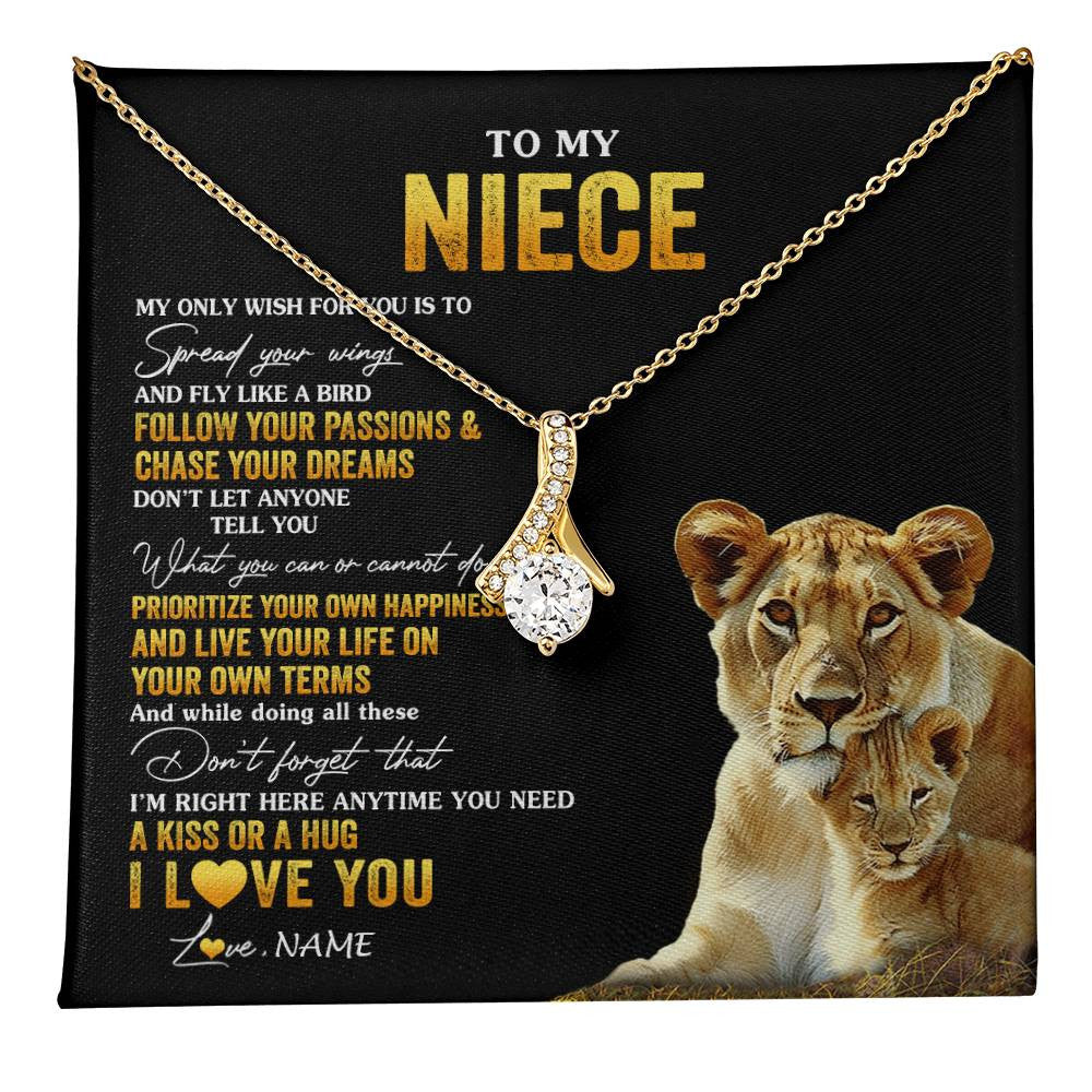 Alluring Beauty Necklace 18K Yellow Gold Finish | 1 | Personalized To My Niece Necklace From Aunt Aunty Lion My Only Wish For You Niece Birthday Graduation Christmas Customized Gift Box Message Card | teecentury