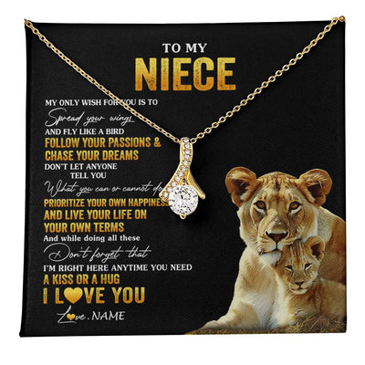 Alluring Beauty Necklace 18K Yellow Gold Finish | 1 | Personalized To My Niece Necklace From Aunt Aunty Lion My Only Wish For You Niece Birthday Graduation Christmas Customized Gift Box Message Card | teecentury
