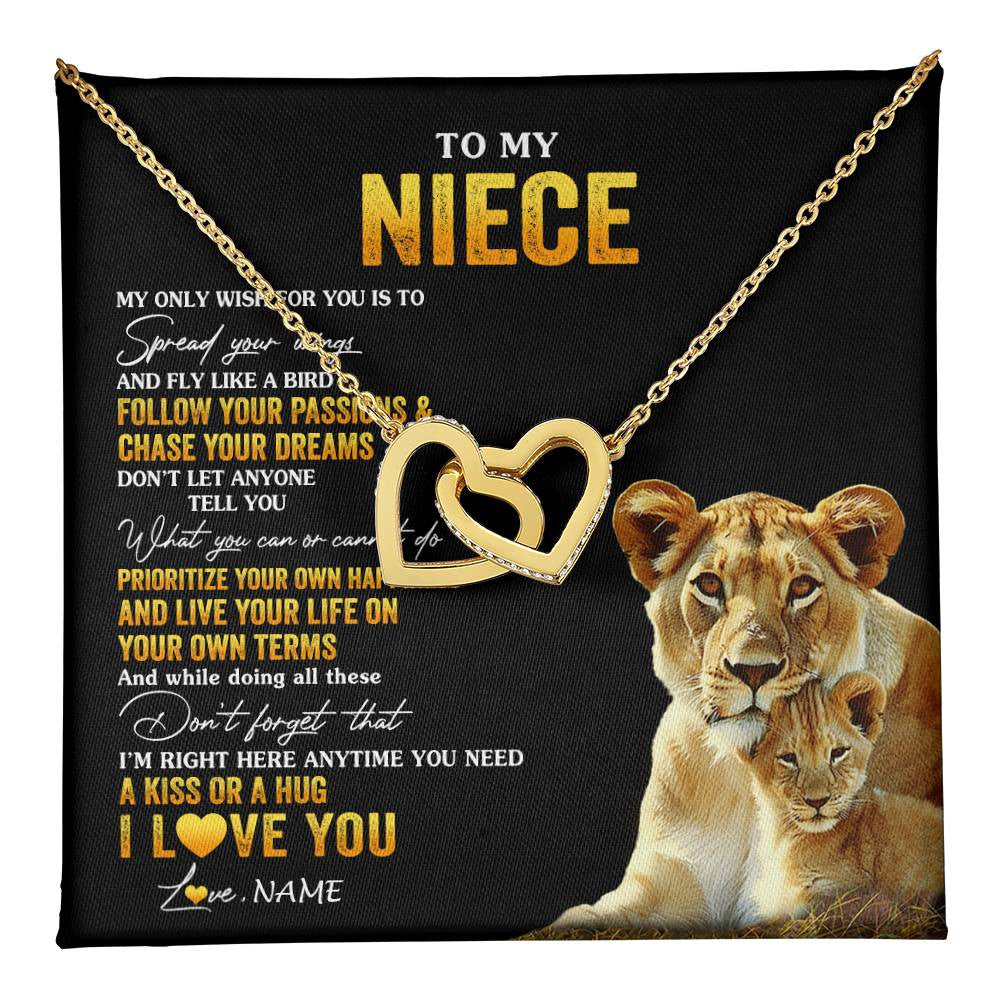 Interlocking Hearts Necklace 18K Yellow Gold Finish | 1 | Personalized To My Niece Necklace From Aunt Aunty Lion My Only Wish For You Niece Birthday Graduation Christmas Customized Gift Box Message Card | teecentury