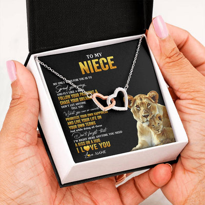 Interlocking Hearts Necklace Stainless Steel & Rose Gold Finish | 2 | Personalized To My Niece Necklace From Aunt Aunty Lion My Only Wish For You Niece Birthday Graduation Christmas Customized Gift Box Message Card | teecentury