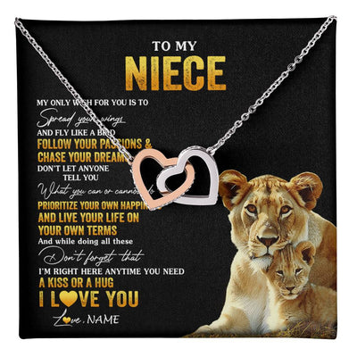 Interlocking Hearts Necklace Stainless Steel & Rose Gold Finish | 1 | Personalized To My Niece Necklace From Aunt Aunty Lion My Only Wish For You Niece Birthday Graduation Christmas Customized Gift Box Message Card | teecentury