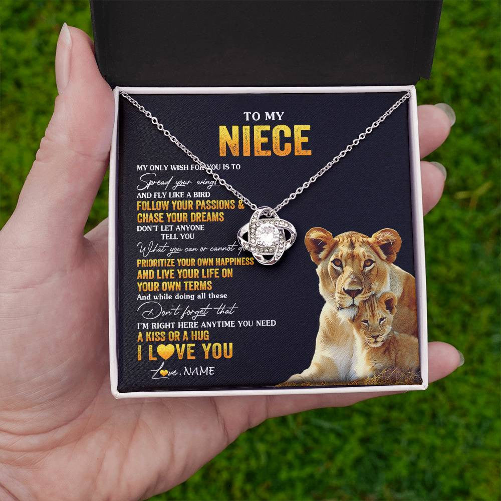 Love Knot Necklace 14K White Gold Finish | 2 | Personalized To My Niece Necklace From Aunt Aunty Lion My Only Wish For You Niece Birthday Graduation Christmas Customized Gift Box Message Card | teecentury