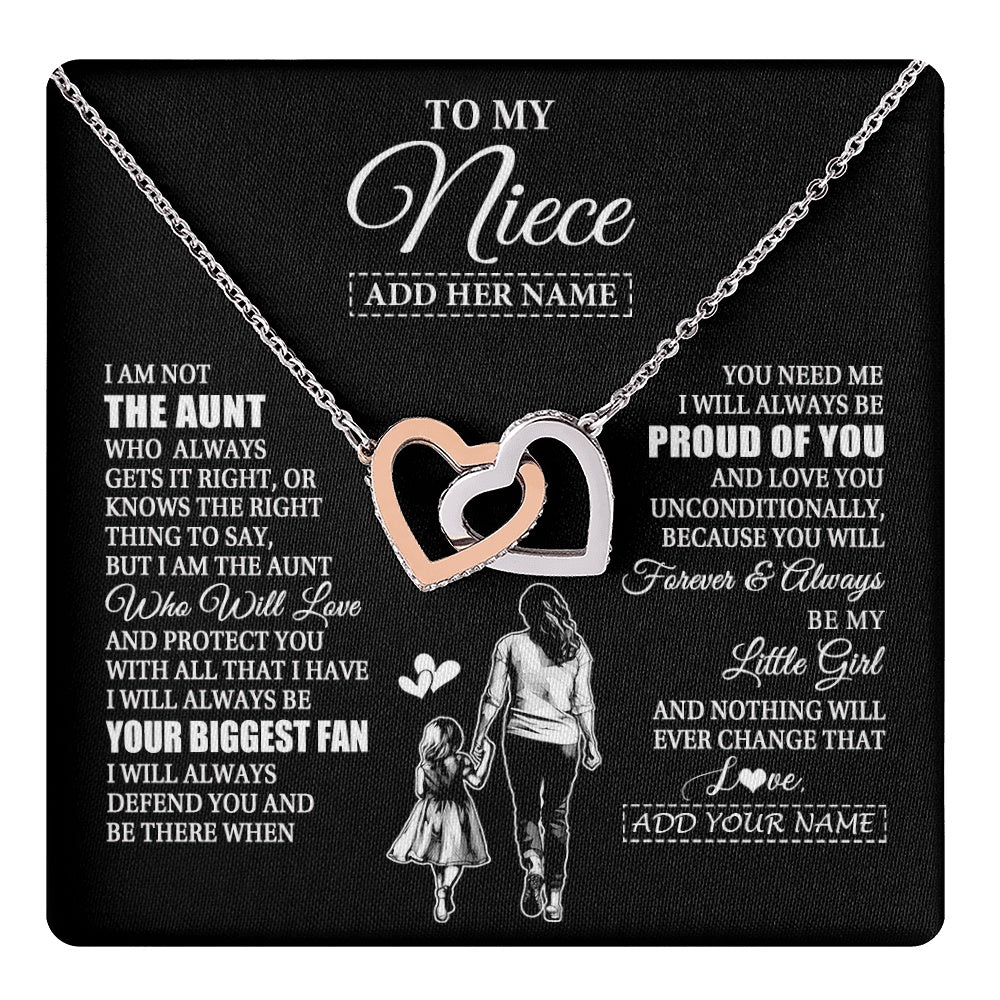 Interlocking Hearts Necklace Stainless Steel & Rose Gold Finish | 1 | Personalized To My Niece Necklace From Aunt Biggest Fan Birthday Gifts For Niece From Aunt Auntie Niece Graduation Christmas Customized Gift Box Message Card | teecentury.myshopify