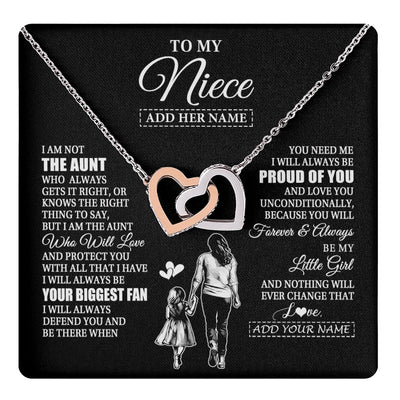 Interlocking Hearts Necklace Stainless Steel & Rose Gold Finish | 1 | Personalized To My Niece Necklace From Aunt Biggest Fan Birthday Gifts For Niece From Aunt Auntie Niece Graduation Christmas Customized Gift Box Message Card | teecentury.myshopify
