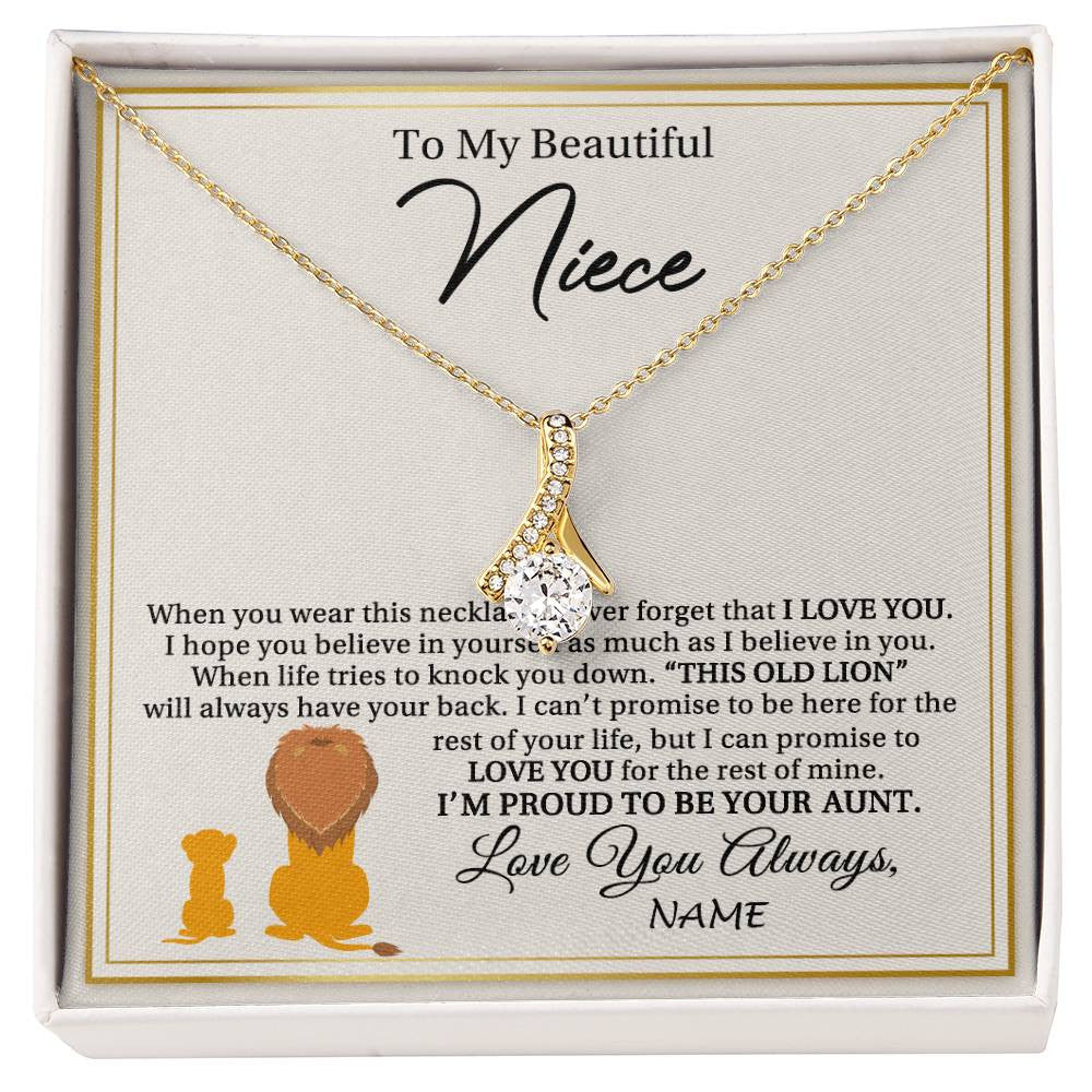 Alluring Beauty Necklace 18K Yellow Gold Finish | 1 | Personalized To My Niece Necklace From Aunt I'M Proud To Be Your Aunt Lion Niece Birthday Graduation Christmas Customized Gift Box Message Card | teecentury