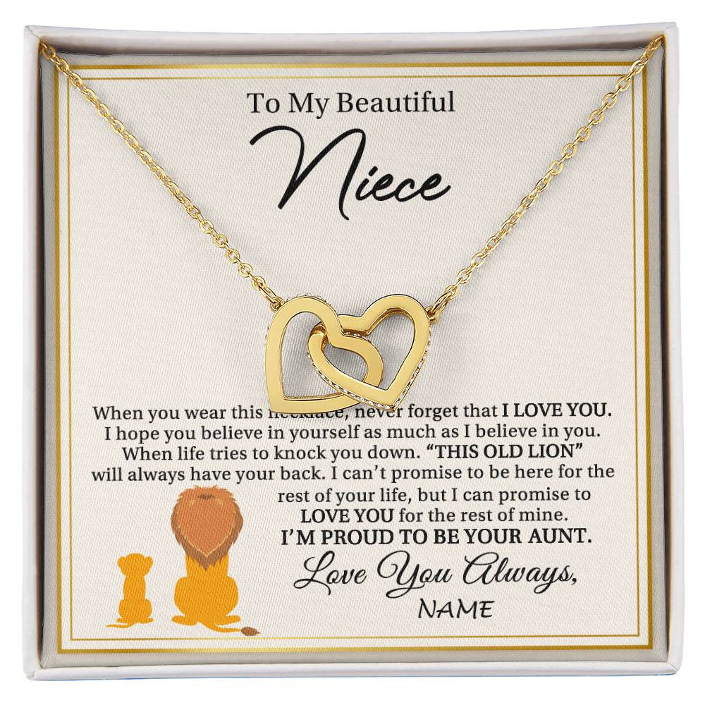 Interlocking Hearts Necklace 18K Yellow Gold Finish | 1 | Personalized To My Niece Necklace From Aunt I'M Proud To Be Your Aunt Lion Niece Birthday Graduation Christmas Customized Gift Box Message Card | teecentury
