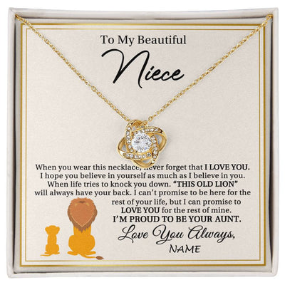 Love Knot Necklace 18K Yellow Gold Finish | 1 | Personalized To My Niece Necklace From Aunt I'M Proud To Be Your Aunt Lion Niece Birthday Graduation Christmas Customized Gift Box Message Card | teecentury