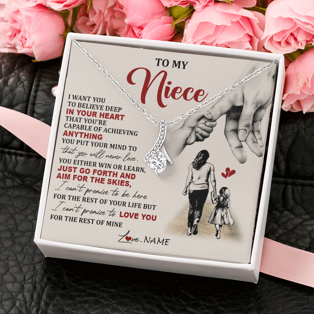 Alluring Beauty Necklace 14K White Gold Finish | 2 | Personalized To My Niece Necklace From Aunt Promise To Love You Niece Birthday Valentines Day Graduation Christmas Customized Gift Box Message Card | teecentury
