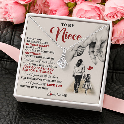 Alluring Beauty Necklace 14K White Gold Finish | 2 | Personalized To My Niece Necklace From Aunt Promise To Love You Niece Birthday Valentines Day Graduation Christmas Customized Gift Box Message Card | teecentury