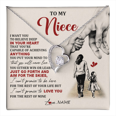 Forever Love Necklace 14K White Gold Finish | 1 | Personalized To My Niece Necklace From Aunt Promise To Love You Niece Birthday Valentines Day Graduation Christmas Customized Gift Box Message Card | teecentury