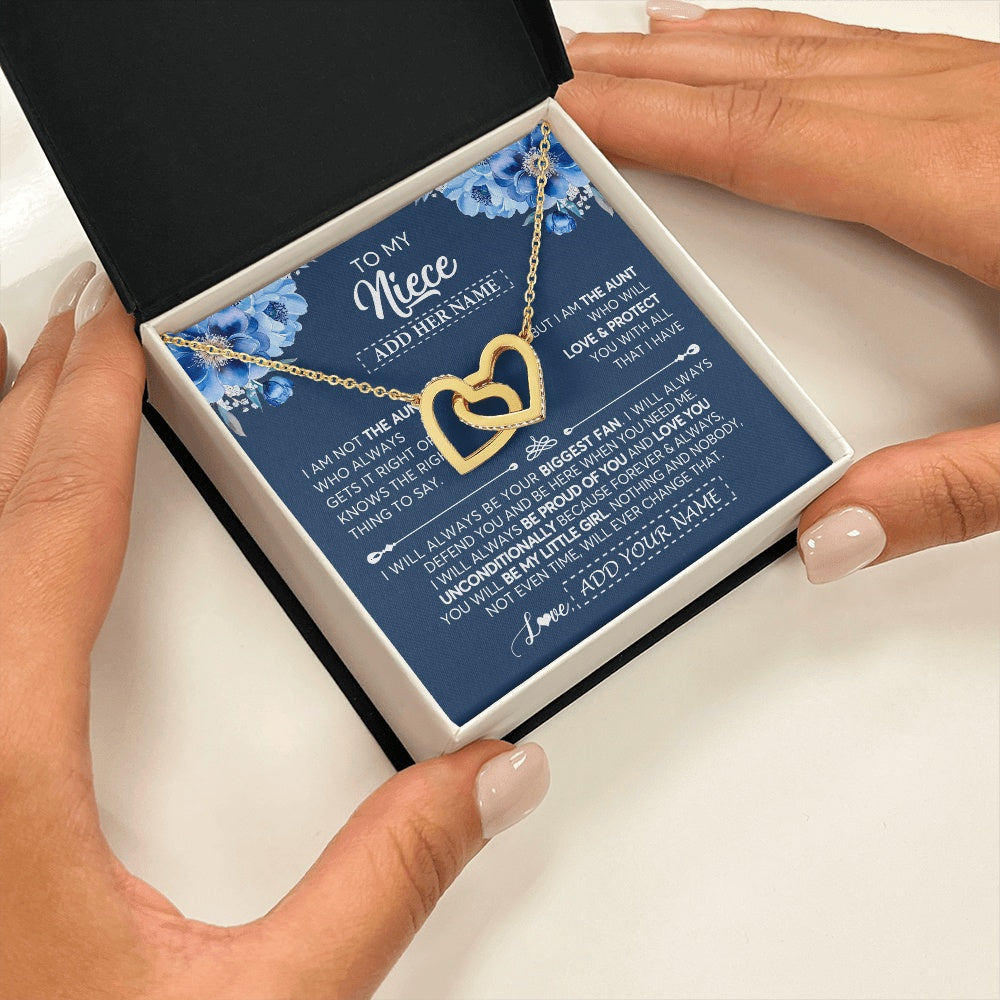 Interlocking Hearts Necklace 18K Yellow Gold Finish | 2 | Personalized To My Niece Necklace From Aunt Proud Of You Birthday Gifts For Niece Jewelry Gifts Graduation Christmas Customized Gift Box Message Card | https://teecentury.