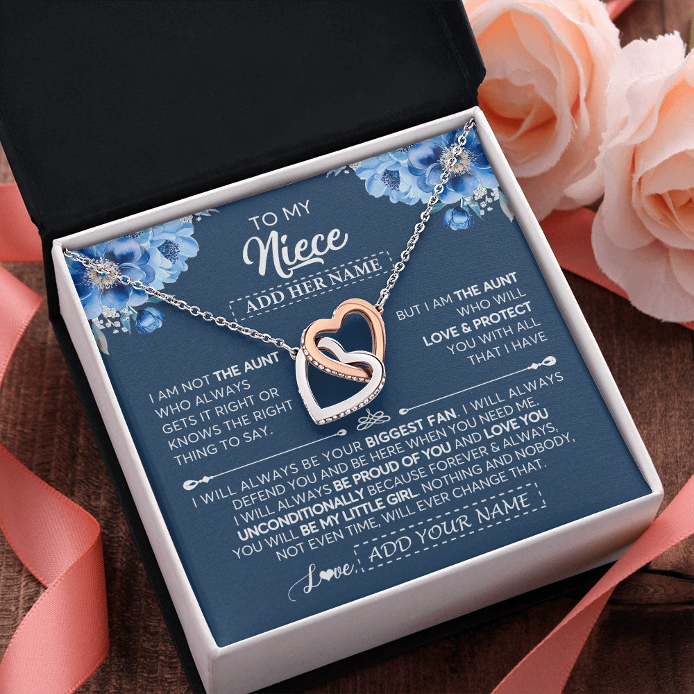 Interlocking Hearts Necklace Stainless Steel & Rose Gold Finish | 2 | Personalized To My Niece Necklace From Aunt Proud Of You Birthday Gifts For Niece Jewelry Gifts Graduation Christmas Customized Gift Box Message Card | https://teecentury.
