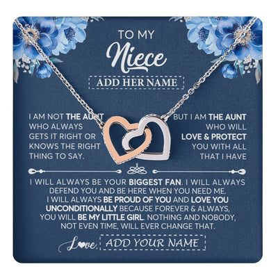 Interlocking Hearts Necklace Stainless Steel & Rose Gold Finish | 1 | Personalized To My Niece Necklace From Aunt Proud Of You Birthday Gifts For Niece Jewelry Gifts Graduation Christmas Customized Gift Box Message Card | https://teecentury.